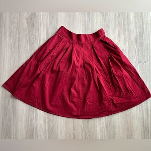 cotton pleated red knee length skirt